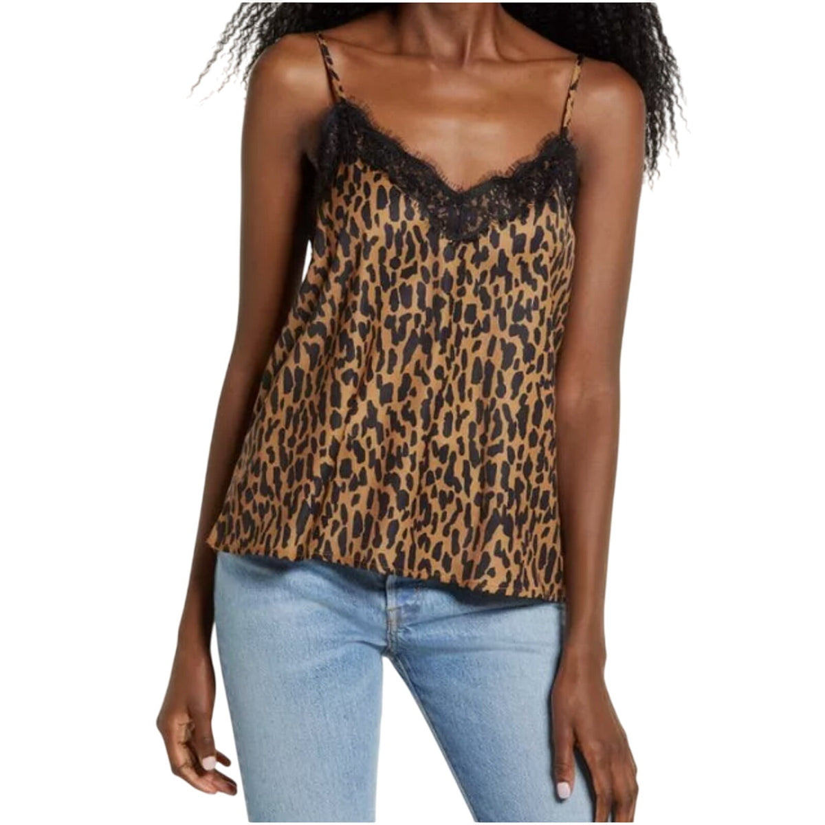 BP Nordstrom Camisole NWT Lace Trim Satin In Tan Dale Dashed Spot Leopard XS top