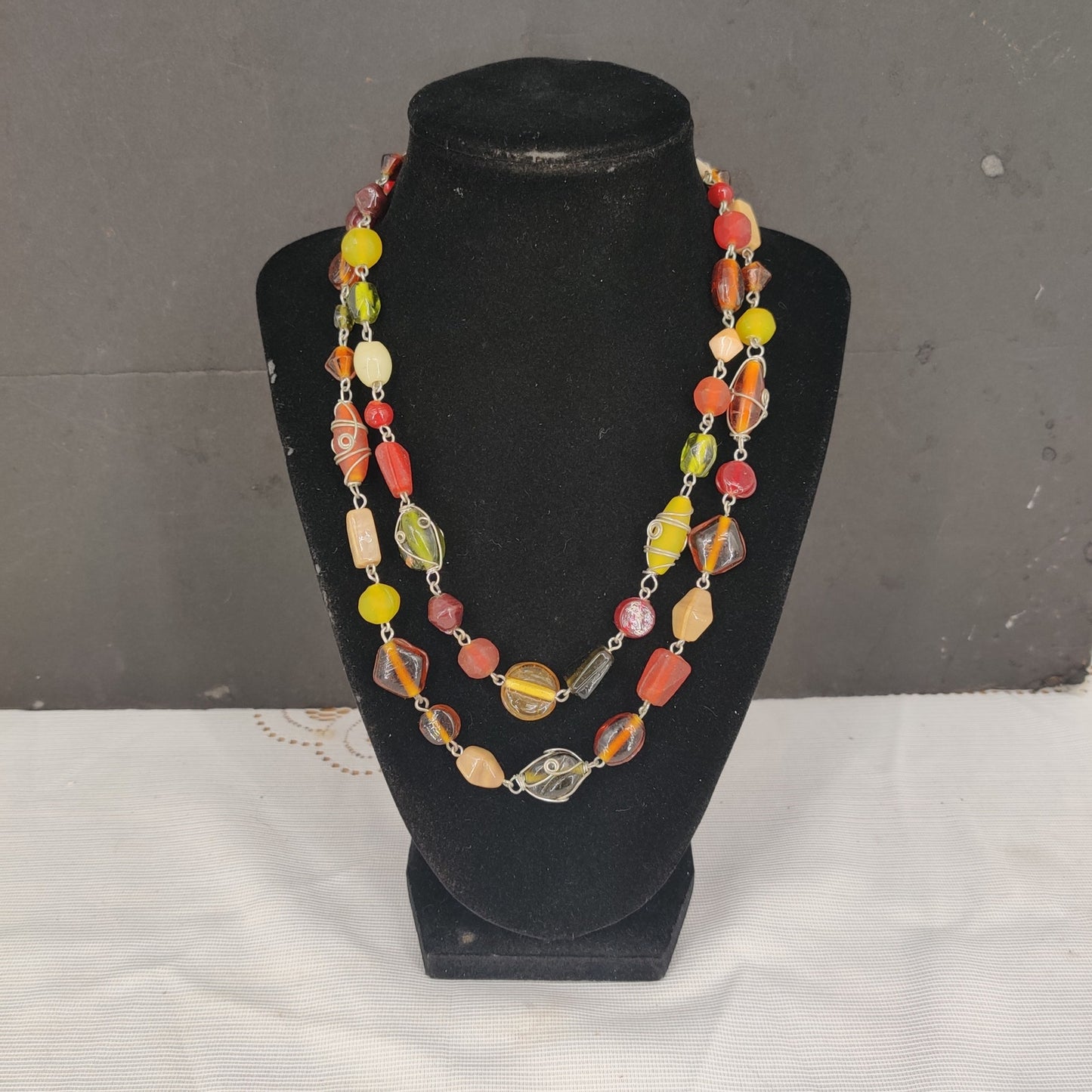 Vintage Fashion Necklace  Multi-Strand Earth Tone Beaded Layering