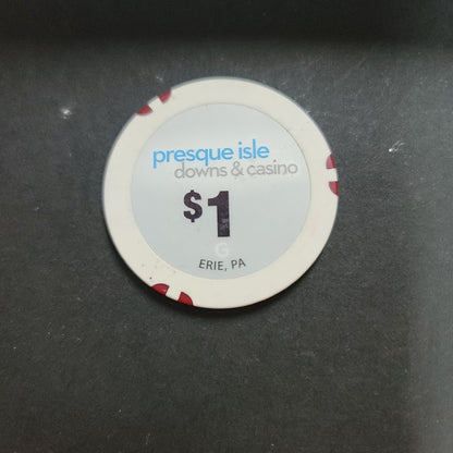 Casino Chip PRESQUE ISLE DOWNS & CASINO Erie PA $1 white red gamin