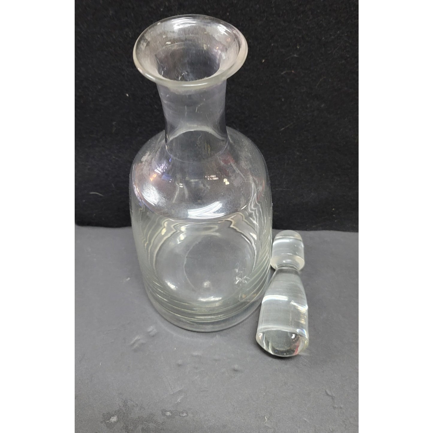 Glass tall decanter with etched fitted Glass Stopper Vintage Barware MCM liquor
