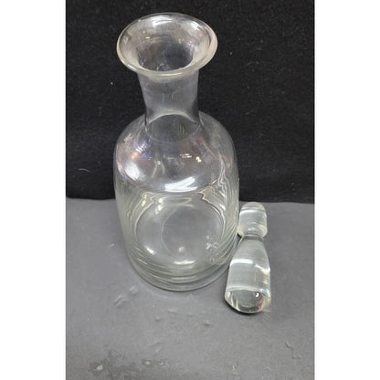 Glass tall decanter with etched fitted Glass Stopper Vintage Barware MCM liquor