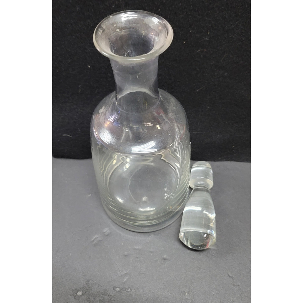 Glass tall decanter with etched fitted Glass Stopper Vintage Barware MCM liquor