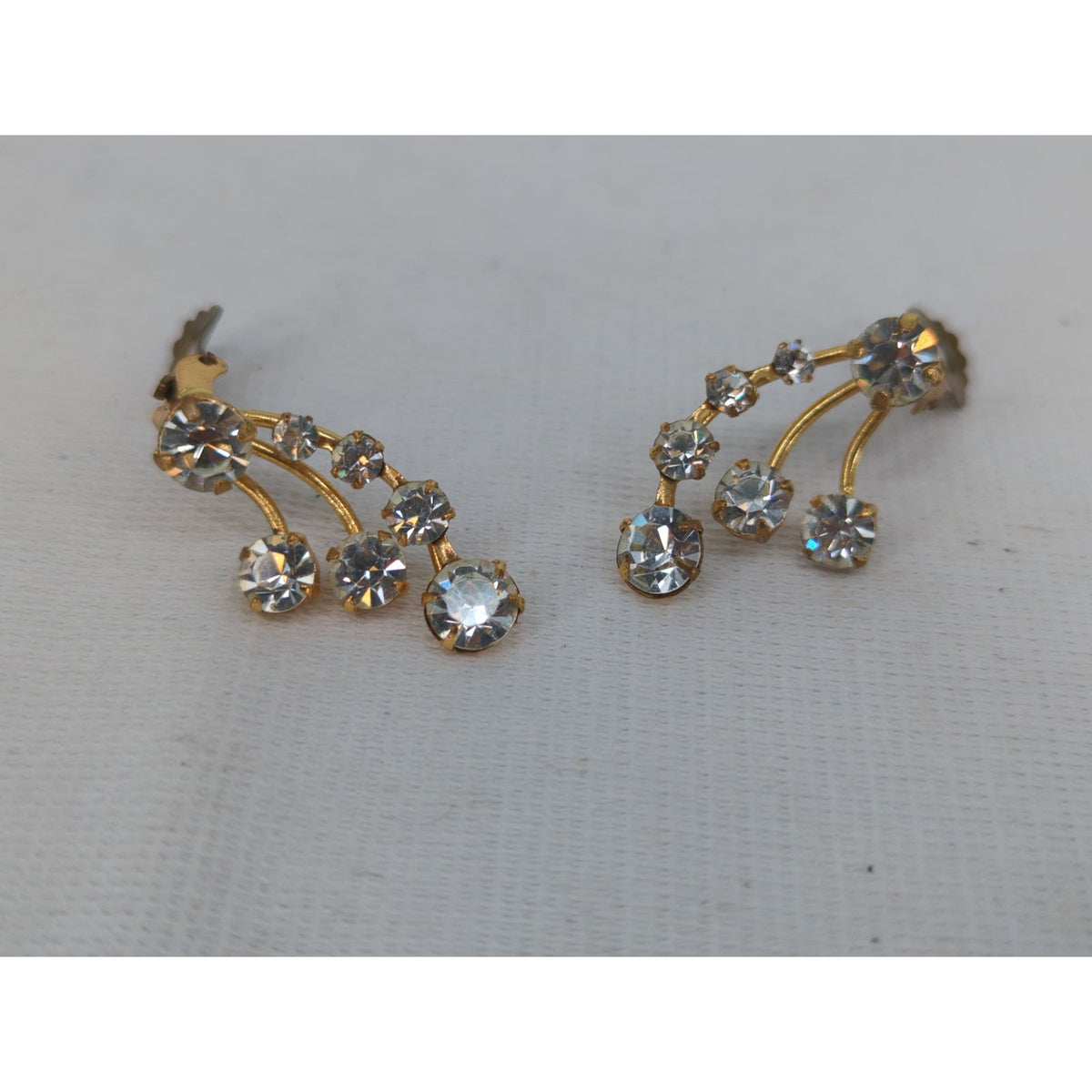 Vintage Austria Rhinestone Cascade Clip On Earrings Mid-Century Glam