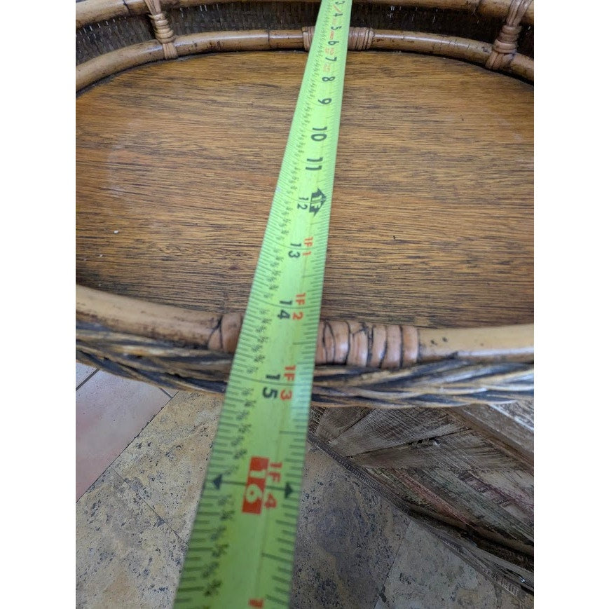 Vintage Rattan and Wicker Oval Serving Tray with Woven Trim and Handles