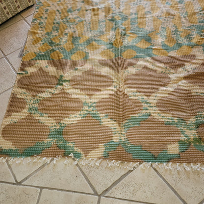 World Market Area Rug 5' x 8'  Jute Blend Green Tan Cream Green Fringe Geometric