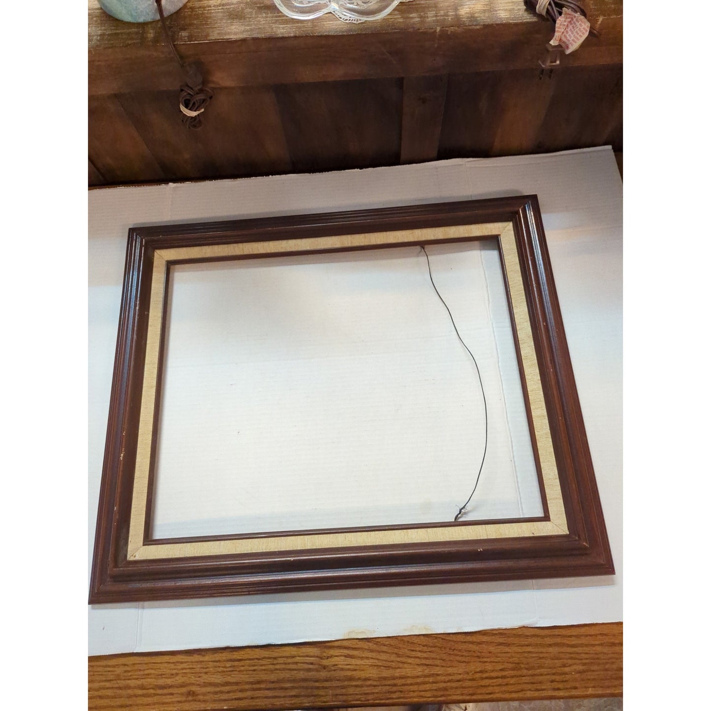 Vintage mahogany wood frame 16x20 linentex liner wall art mid-century Mexico