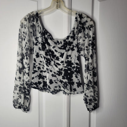 4si3nna Nordstrom Mesh Blouse Faux Wrap Long Sleeve Top Floral Black Size medium
