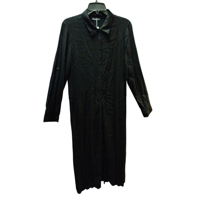Milan Kiss Black Long-Sleeve Maxi Shirt Dress Viscose XL Collared Button Front
