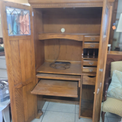Secondhand Sandies; Solid wood leaded glass office desk crafting cabinet double door