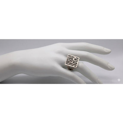 Size 8.5 Brutalist Silver 925 Ring Square MCM Industrial Open design