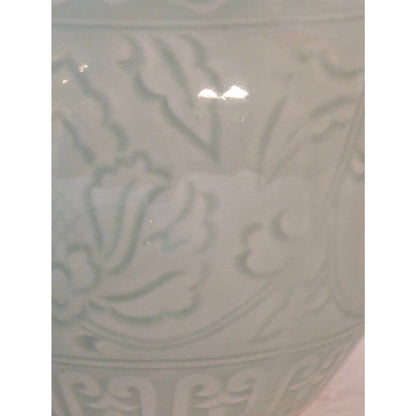 Vintage Chinese Celadon Ginger Jar Chinoiserie Pale Green Ceramic Urn Vase 6"