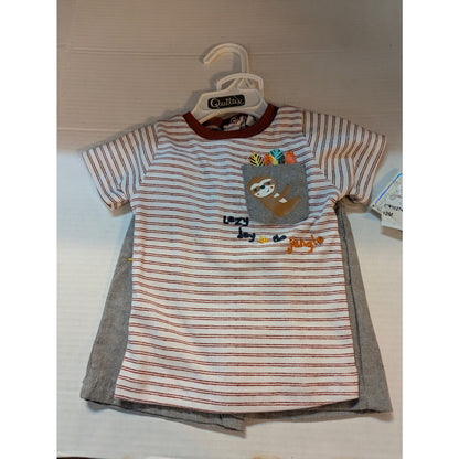 NWT Quiltex Baby Boys Sloth Stripe T-Shirt & Shorts Set 12 Months