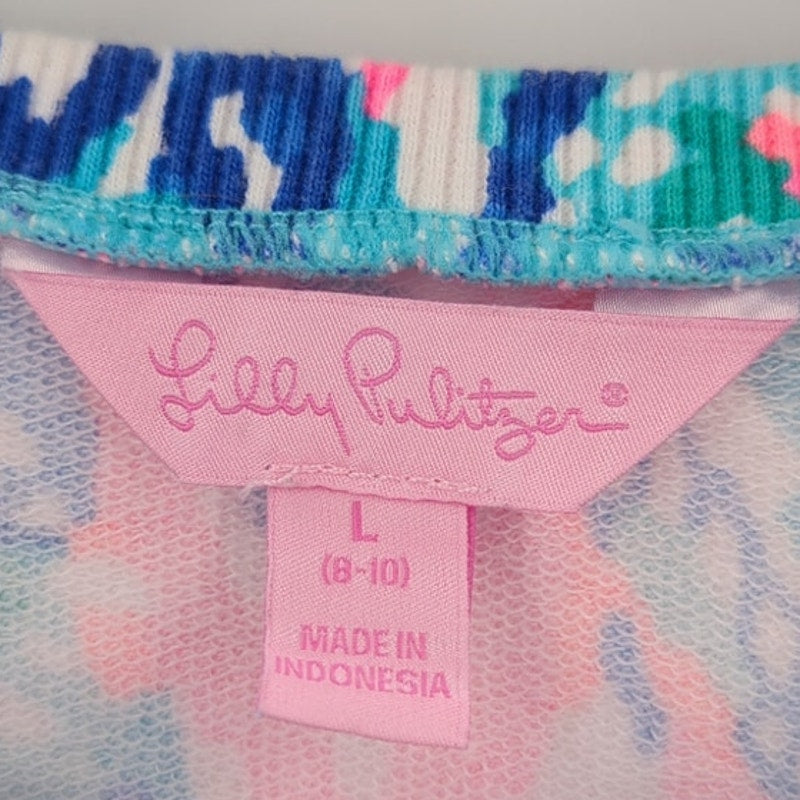 Lilly Pulitzer Kids Girls Shake It Up Pink Blue Long Sleeve Crop Top Size Large