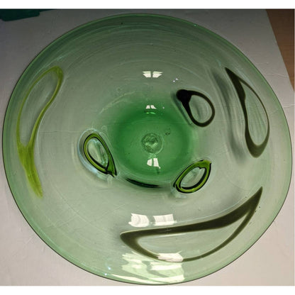 Vintage Murano Latticino Gold Aventurine Art Glass Conch Swirl Bowl 15" Green