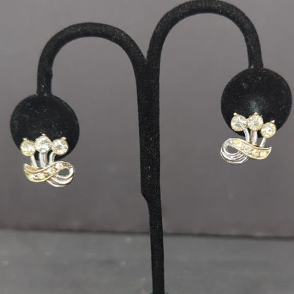 Vintage Two Tone Gold Silver Textured Geometric Square Clip On Earrings Retro