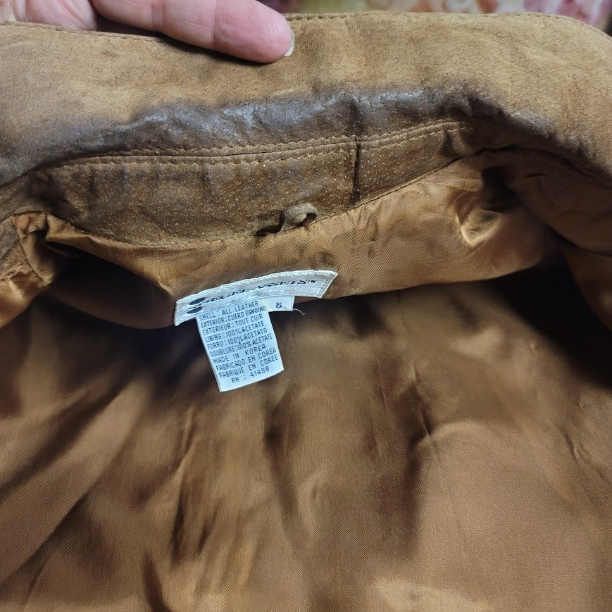 Spiegel Asset Leather Suede Brown Boho 8 Button Up Jacket Lined Pockets