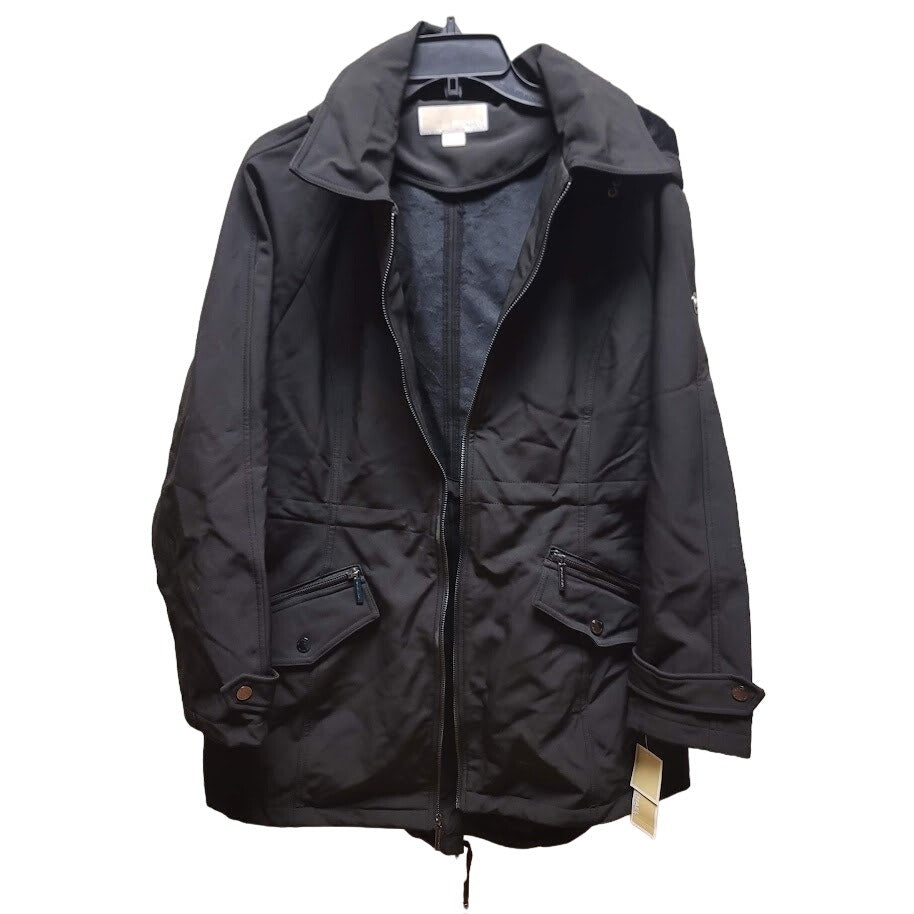 NWT Michael Kors Cinch Waist Black Jacket Long Sleeves XL Raincoat Hooded NEW