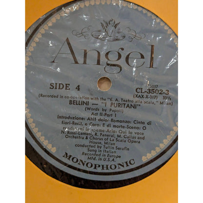 Vintage Bellini I Puritani Callas Di Stefano Angel CL-3502 Mono 3-LP Box Set