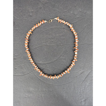 Vintage Goldstone Sunstone Chip Bead Necklace White Tube Spacer Beachy Boho