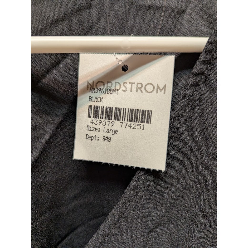 halogen  NWT Blouse VNeck Long Sleeve Black faux wrap Shirt belted Large top