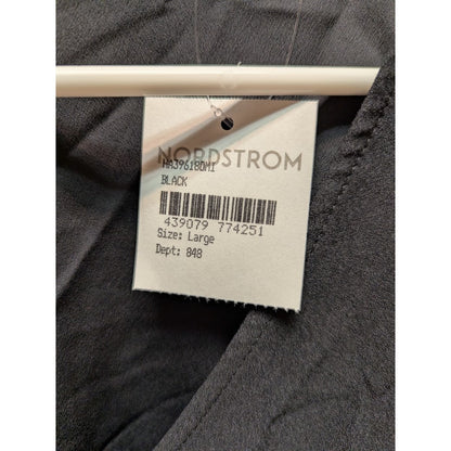 halogen  NWT Blouse VNeck Long Sleeve Black faux wrap Shirt belted Large top