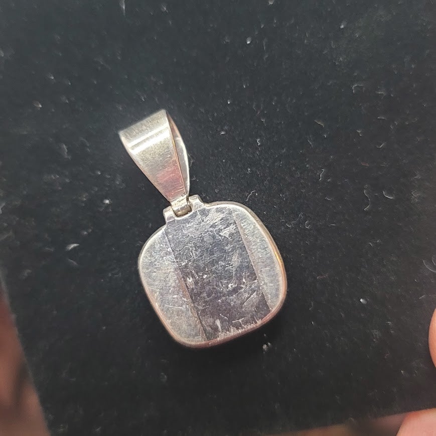 Vintage 925 Silver Abalone Shell Pendant Iridescent Blue Mosaic Stone