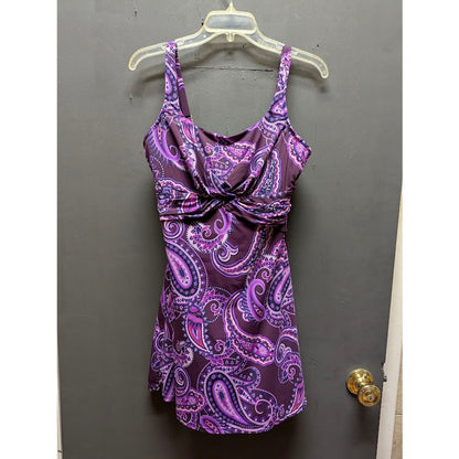 Lands' End purple paisley 10 D Bathing Suit 1 Pc. Dress Style Adjustable Straps