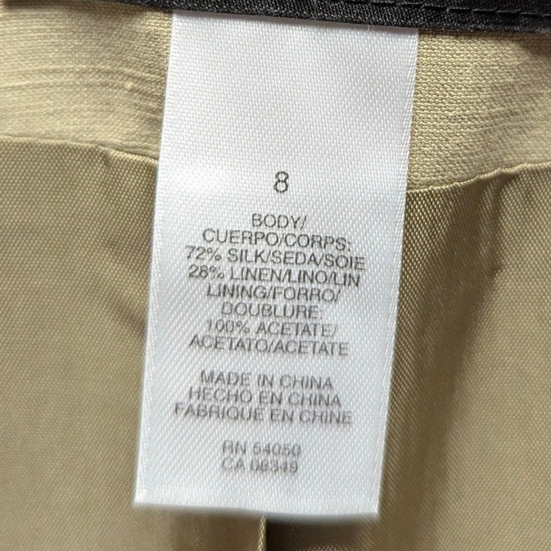 Jones New York Silk Linen Neutral Minimalist Old Money Safari Blazer Jacket Sz 8