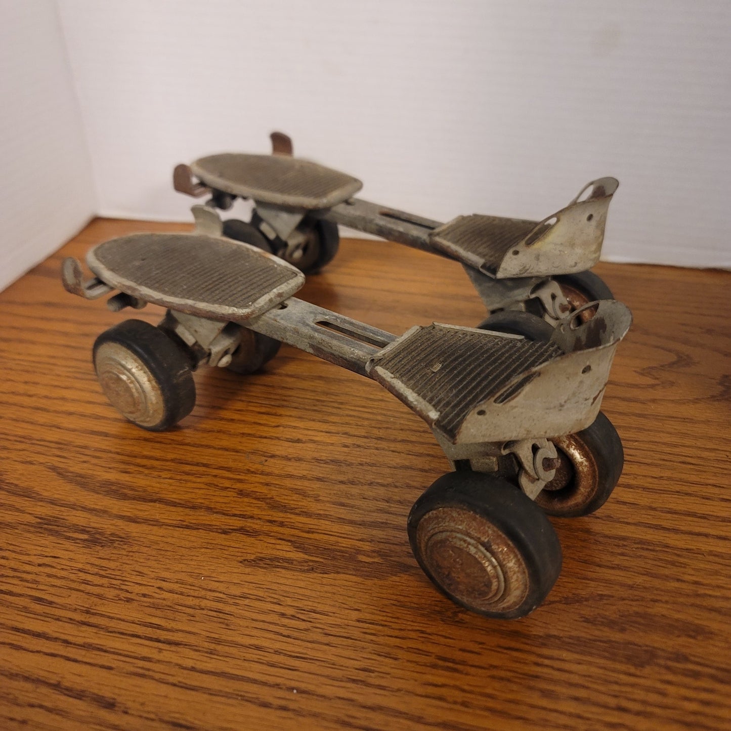 Vintage Adjustable Metal Roller Skates Antique Strap-On Pair