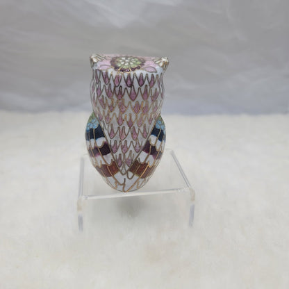Vintage 1970s Cloisonné Enameled Owl Figurine Jeweled Rhinestone Bird