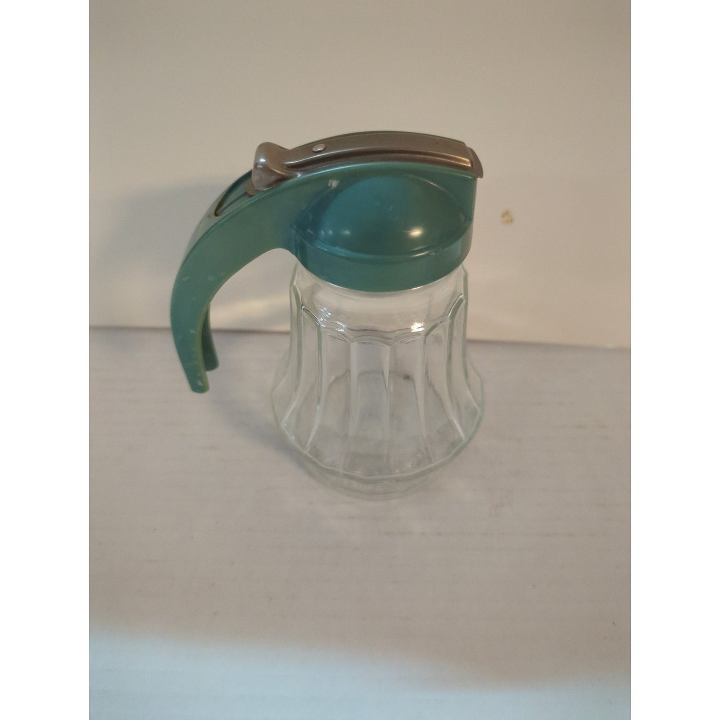 Vintage Federal Glass Sugar Syrup Dispenser Green Top Retro Mid-Century Kitchen