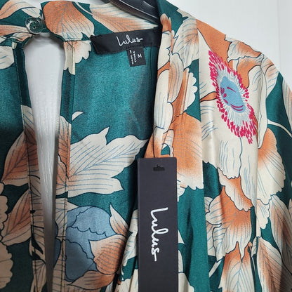 From Sunrise Teal Floral Print Wide-Leg Jumpsuit Lulus New Medium 3/4 Sleeve