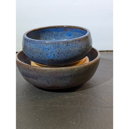 Studio Pottery Signed JAM Blue Speckled Glazed Bowls Set of 2
