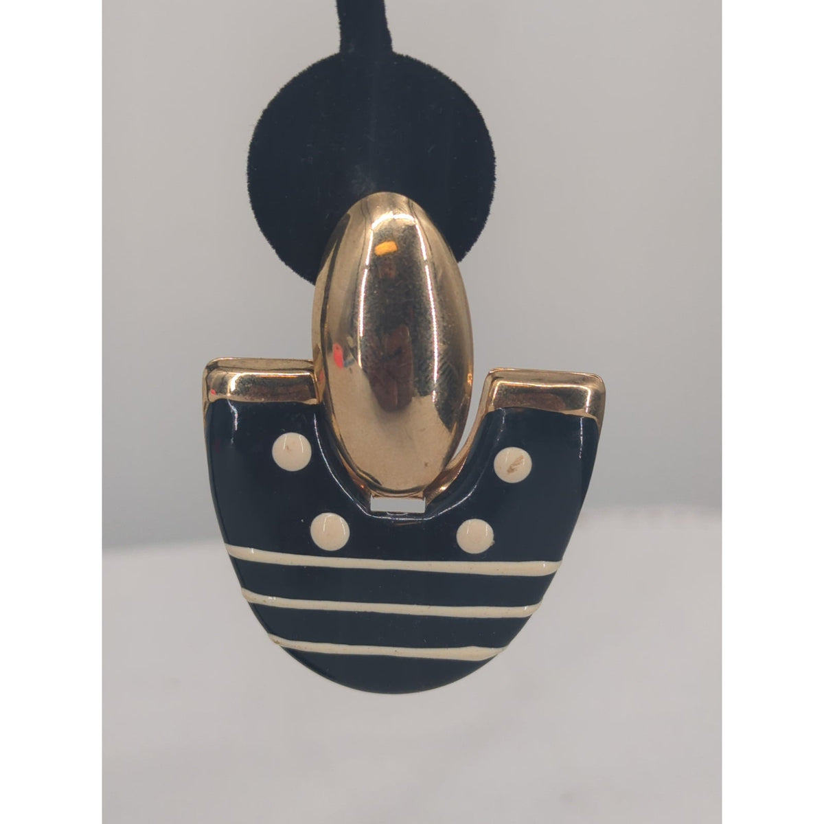 Vintage 1980s Gold-Tone & Black Enamel Geometric Dangle Clip-On Earrings