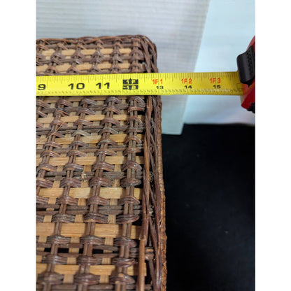 Vintage Woven Rattan Picnic Basket with Plastic Tableware Set