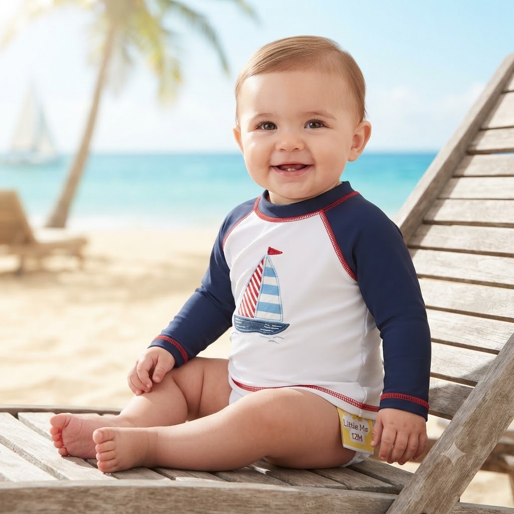 Little Me Baby Boys Sailboat Rashguard Swim Top Size 12 Months NWT