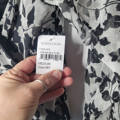 4si3nna Nordstrom Mesh Blouse Faux Wrap Long Sleeve Top Floral Black Size medium