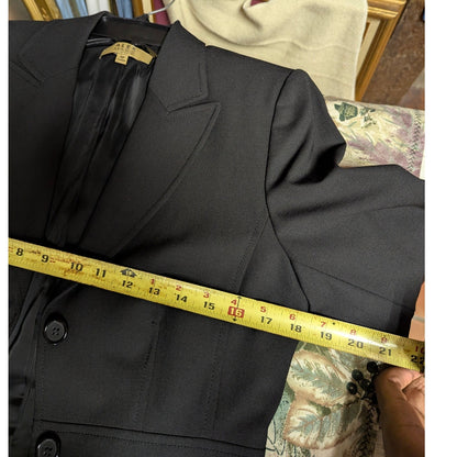 Alex Marie Black Peplum Blazer Wool Blend Tailored Corporate Core Office Jacket