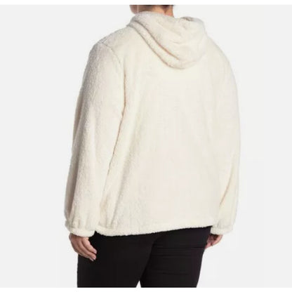 Bobeau pockets Ivory Faux Fur Front Zip Ultra Plush Soft Hoodie XS Jacket NEW