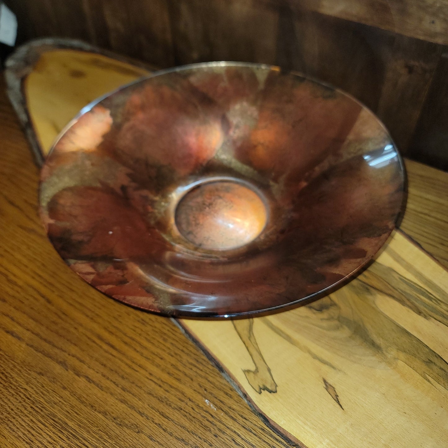 Large 16" Copper Bowl Foil Leaf Decorative Centerpiece Artisan Glass Consol
