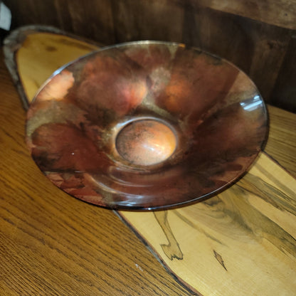 Large 16" Copper Bowl Foil Leaf Decorative Centerpiece Artisan Glass Consol