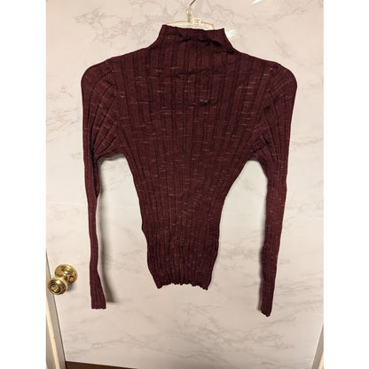 Topshop size Small 4-6 Burgundy Mock Neck Long Sleeve Ribbed sweater