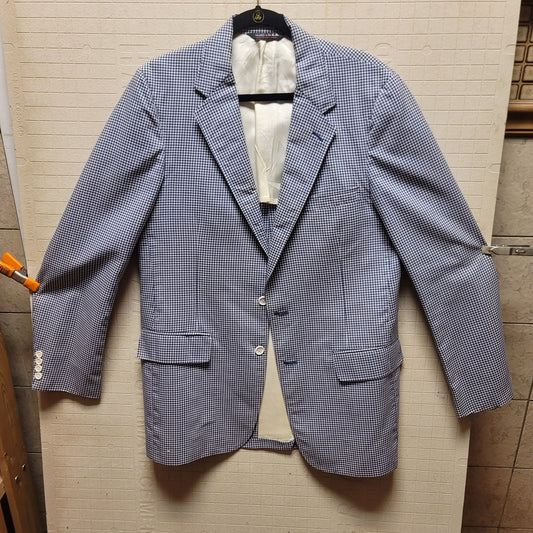 Bruce Hunt Mens 40R Blue white gingham check jacket coat Summer Casual blazer