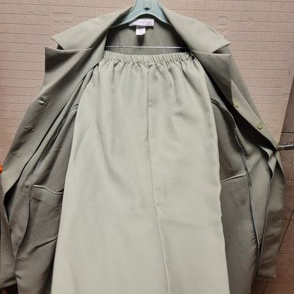 Vintage Allison Woods Size 22W Green 2pc suit Jacket Pants shoulder pads elastic