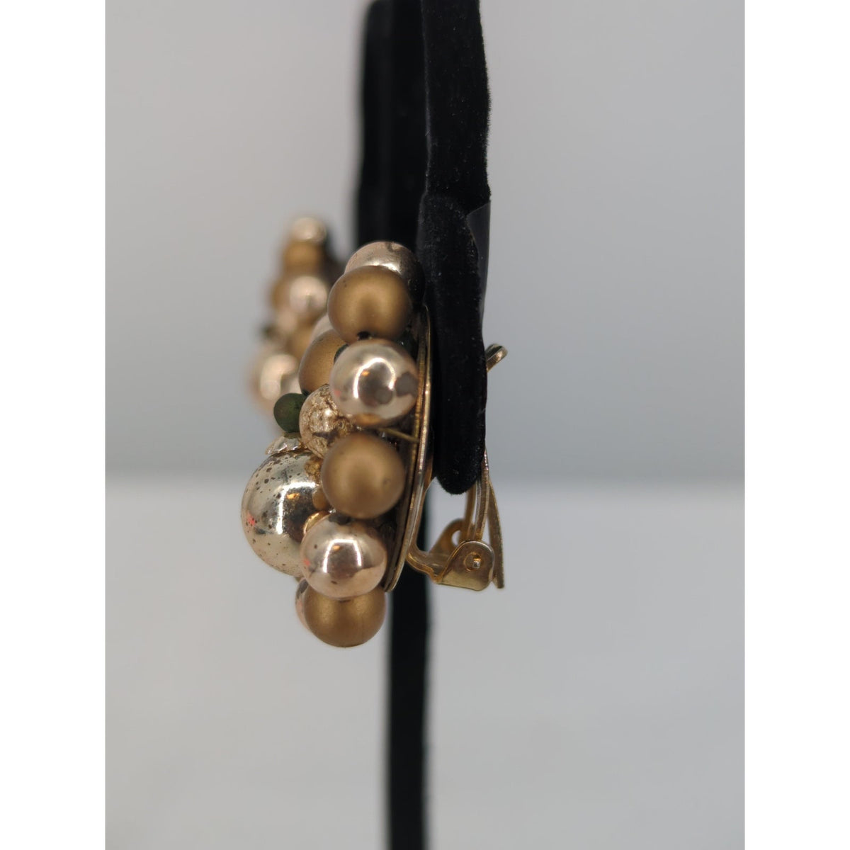 Vintage Mid Century Gold Tone Cluster Bead Clip On Earrings Japan Retro Charming