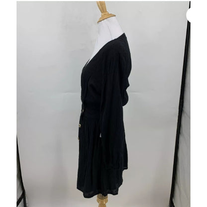 Amuse Society Faux Wrap Lined Dress Coverup Small Black Swiss Dot Long Sleeve