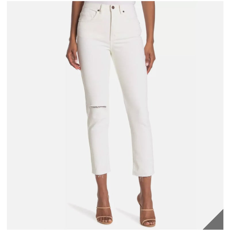 O'NEILL White Benatar High Waist Rise Ripped Distressed Straight Leg Jeans 24