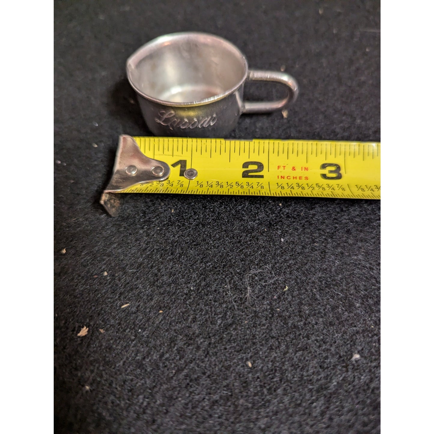 Vintage Gebrüder Hepp Miniature Stainless Steel Engraved Creamer Tiny Toy Cup