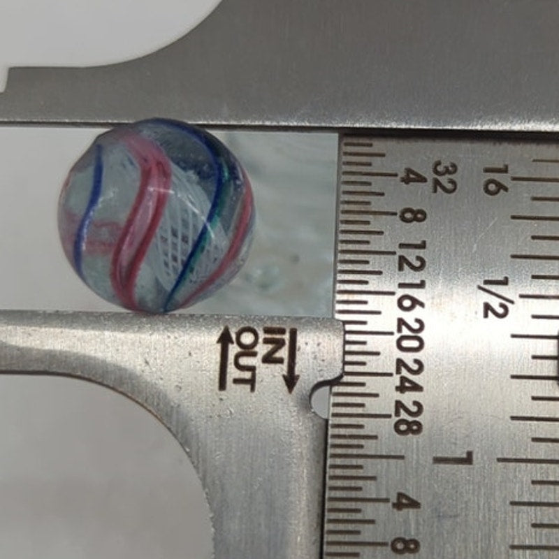 VintageGerman Latticino Glass Marble 5/8" Blue Pink White Ribbon Swirl - BoxA4