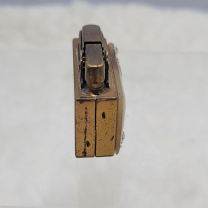 Vintage Crown Brass Mother of Pearl Pocket Lighter Antique Japan Floral Compact